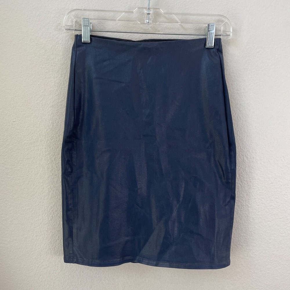 L'agence Womens Small Navy Blue‎ Faux Leather Mini Pencil Skirt Pull On